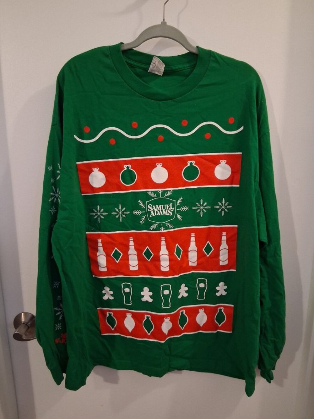 Sam Adams Christmas T-Shirt Long Sleeve Size 2XL Green